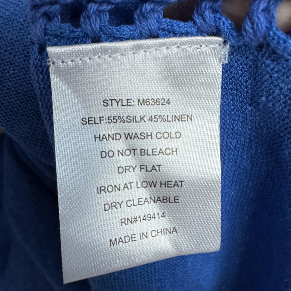 Johnny Was THE LIGHTWEIGHT CLASSIC WHIPSTITCH PULLOVER Silk/ Linen Electric Blue - Picture 13 of 13